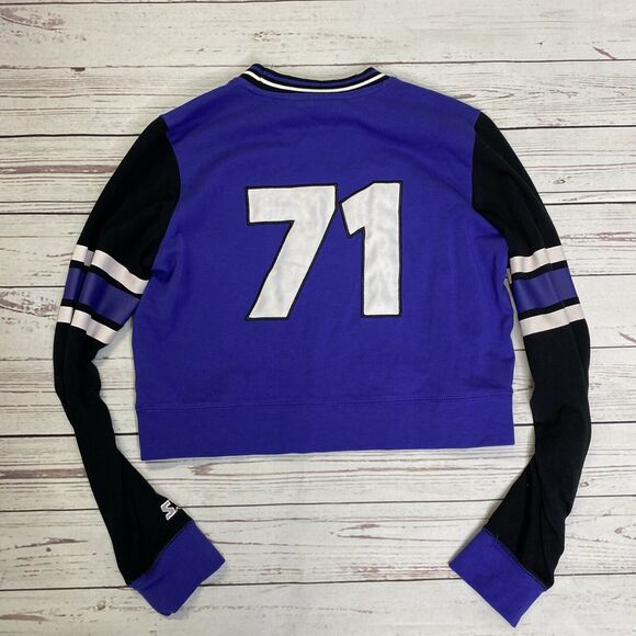 Starter Black Label Womens Blue Long Sleeve Cropped Shirt L Large - Picture 5 of 5